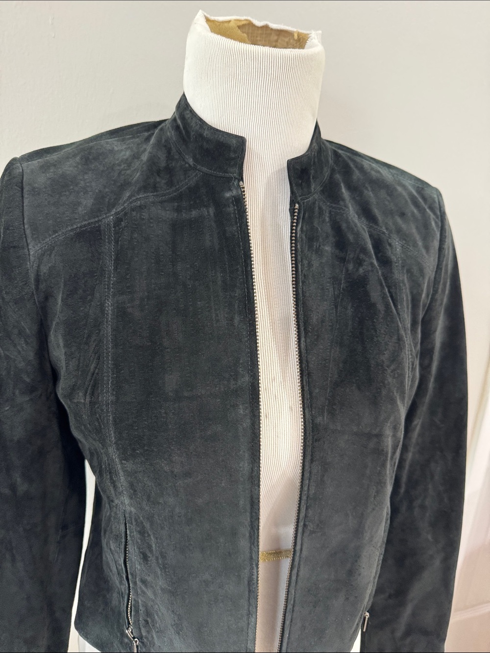 Vintage Valerie Stevens Black Suede Zip-Front Jacket 100% leather fitted classic - Picture 2 of 6
